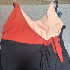 Summer Mae Swimsuit Black Pink Burnt Orange Wrap Around Tie Skirted